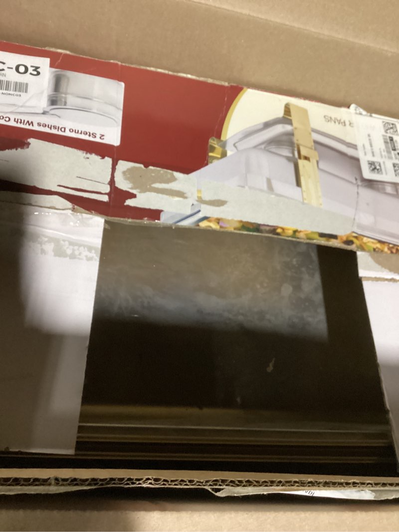Condition photo showing As Is for winco winware 4 quart round stainless steel gold accented chafer, silver