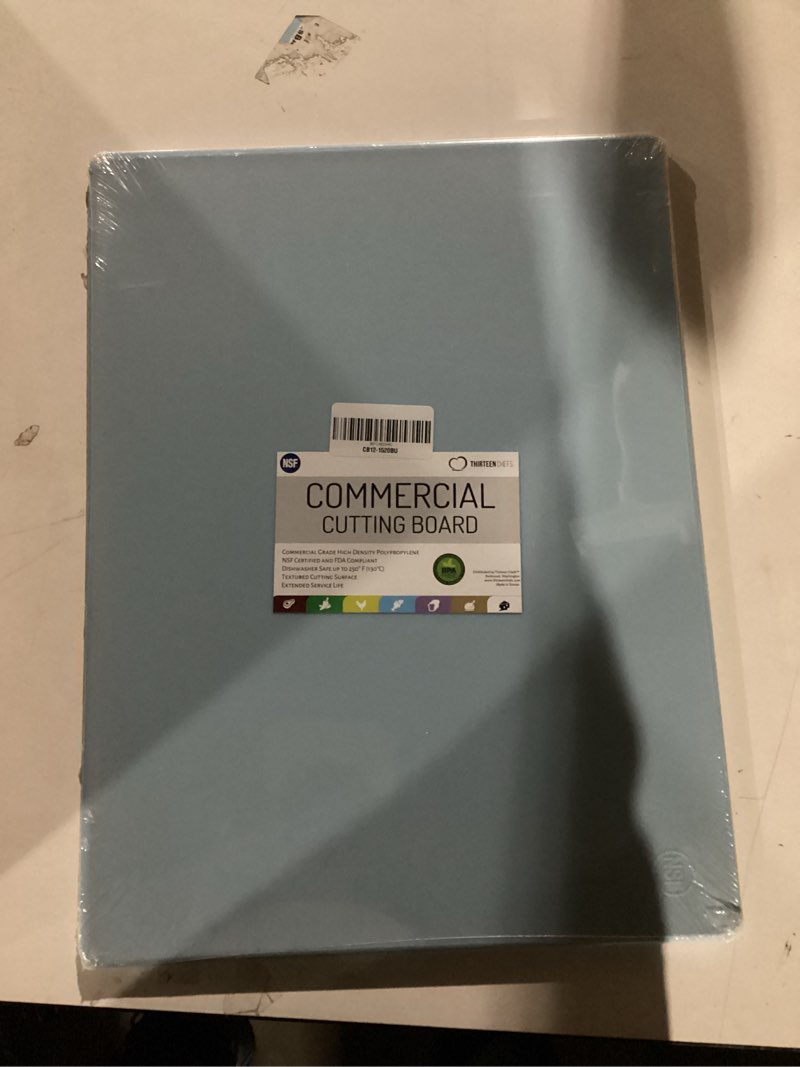 Condition photo showing New/Like New for Thirteen Chefs Cutting Boards for Kitchen - 20 x 15 x .5" Blue Color Coded Plastic Cutting Board with Non Slip Surface - Dishwasher Safe Chopping Board