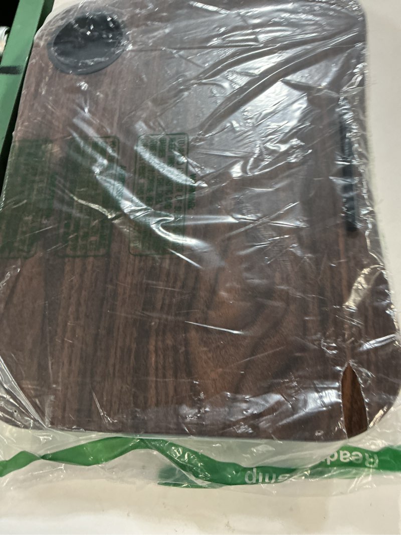 Condition photo showing As Is for lapgear cup holder lap desk with device ledge - espresso woodgrain - fits up to 14 inch laptops - style no. 46324