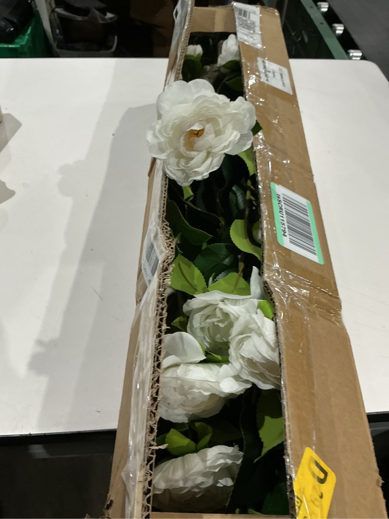 Condition photo showing Good Condition for sunnyglade 2 packs 35.5" artificial camellia tree, faux white camellia flowers plant with spike, fake greenery tree for spring home front door outdoor indoor decoration (white)