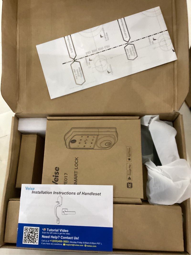 Condition photo showing New/Like New for Veise VE017-H Fingerprint Smart Front Door Lock Set, App Control, Keyless Entry Deadbolt with Handle, Smart Deadbolt, Emergency Power Port, Touchscreen Keypad, Auto Lock, Easy Install, Matte Black