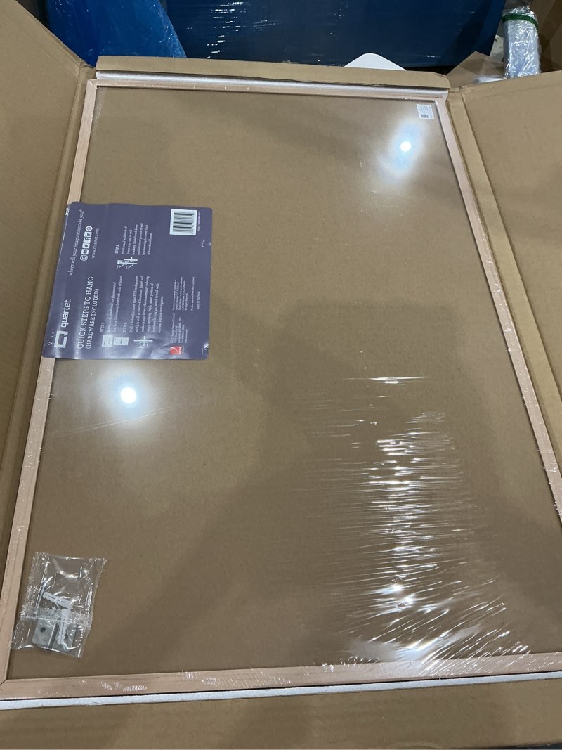 Condition photo showing New/Like New for quartet cork board bulletin board, 23" x 35" framed corkboard, oak frame, decorative hanging pin board, perfect for office & home decor, home school message board or vision board (35-380352)