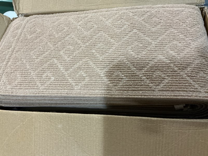Condition photo showing Good Condition for stair treads for wooden steps indoor, 15 pack 8" x 30" non slip carpet stair treads with reusable adhesive for elders and dogs, surface polyester tpr backing stair rugs 8" x 30" beige-n 15