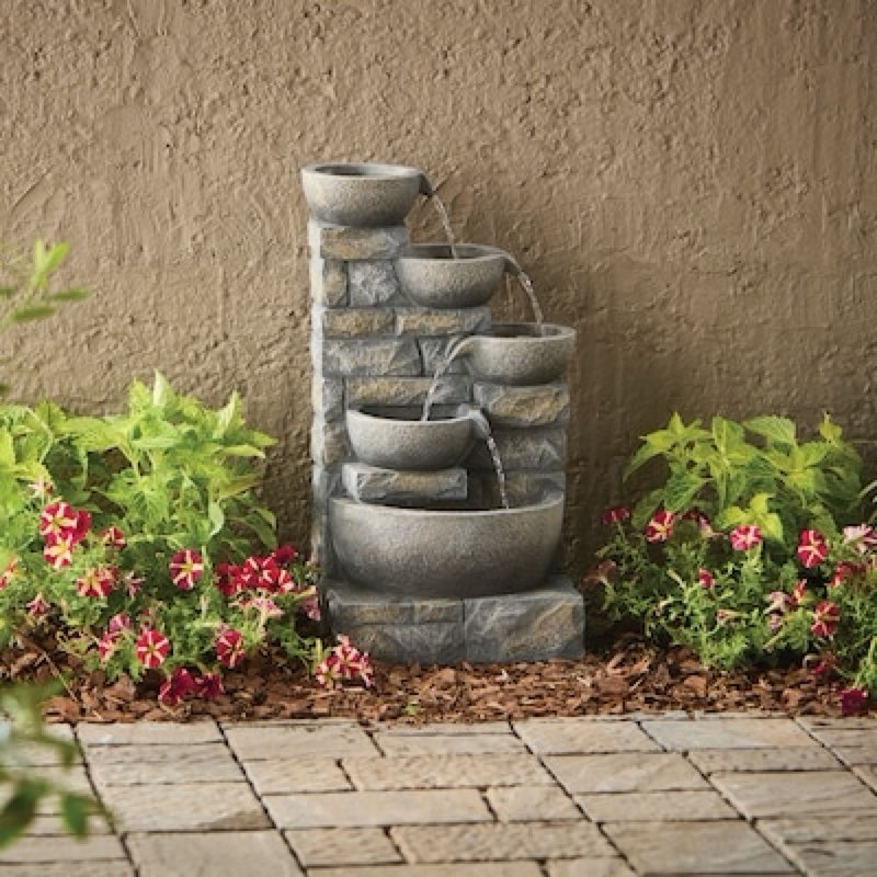 style selections 27-in h resin electric powered tiered outdoor fountain pump included