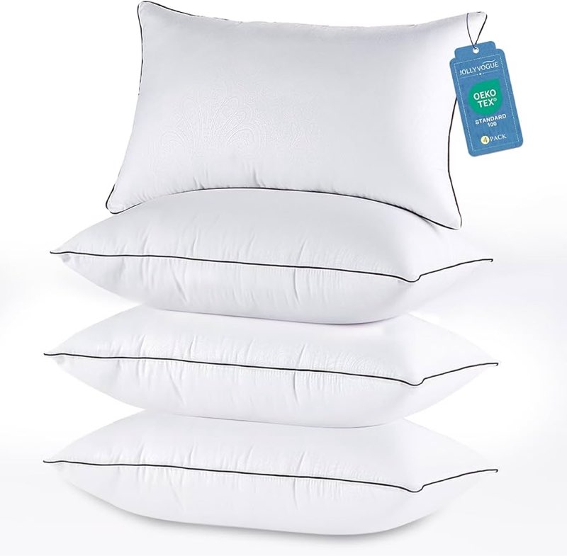 JOLLYVOGUE Pillows King Size Set of 4, Washable Supportive Bed Pillows with Super Soft Down Alternat