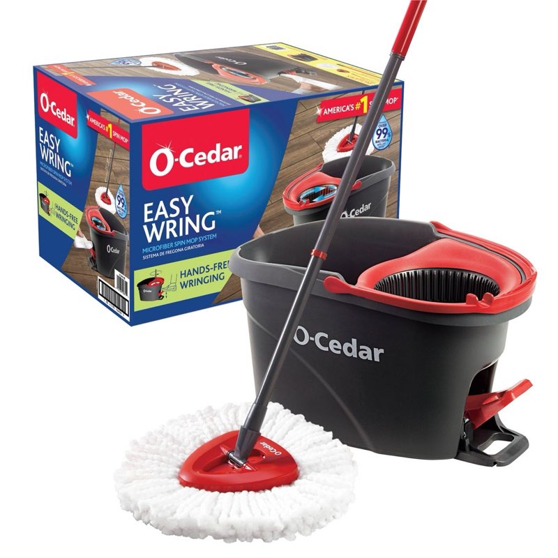 o-cedar easywring spin mop and bucket system: portable, non-abrasive, reusable, extendable handle