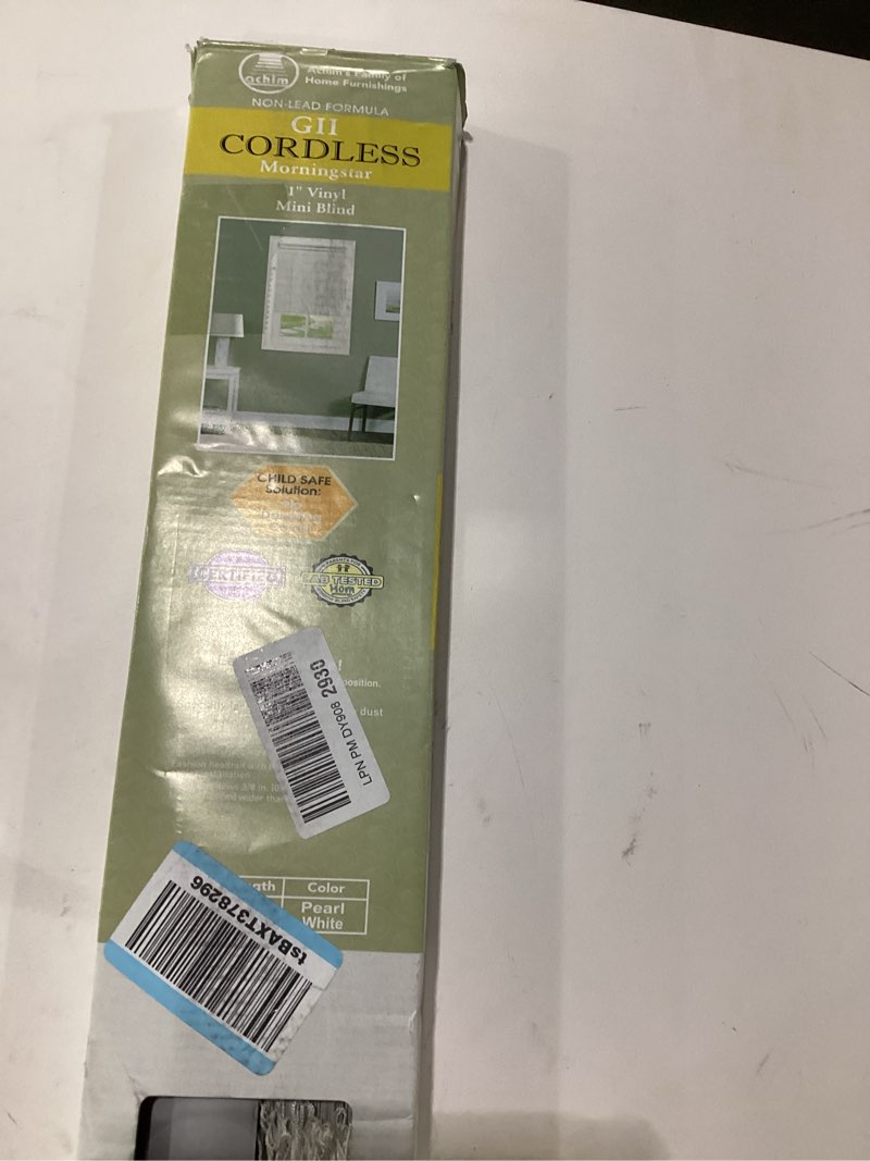 Condition photo showing Good Condition for Cordless Light Filtering Mini Blind - 23 Inch Width, 72 Inch Length, 1" Slat Size - Pearl White - Cordless GII Morningstar Horizontal Windows Blinds for Interior by Achim Home Decor