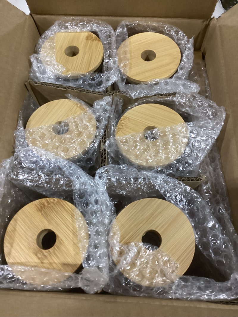 Condition photo showing Good Condition for Halloween Cups 6 Pcs, 18 oz Skull Glass Cups with Lids and Straws Ghost Mug Glass Tumbler Mason Jar Iced Coffee Can, Spooky Gifts Boo Basket Stuffers Drinking Glasses Halloween Decorations