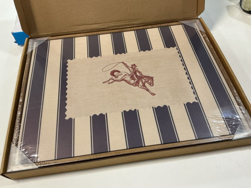 Condition photo showing New/Like New for ZZLWBKGL Vintage Western Framed Wall Art Farmhouse Striped Cowboy Canvas Wall Art Retro West Country