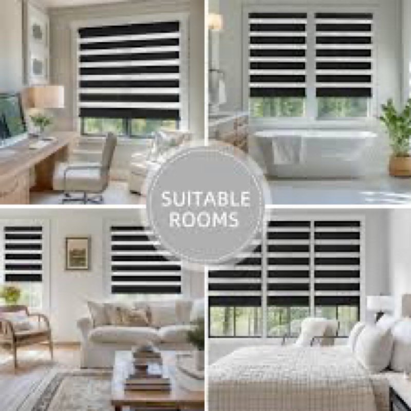 ChrisDowa Cordless Zebra Blinds for Windows, Dual Layer Free-Stop Light Filtering Window Roller Shad