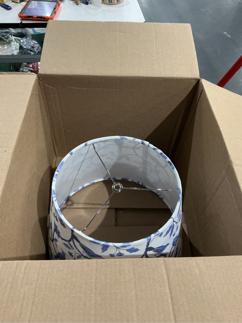 Condition photo showing New/Like New for tristan home bird and floral pattern velvet lamp shade, cone shape, 10/14/10inch, medium, blue and white