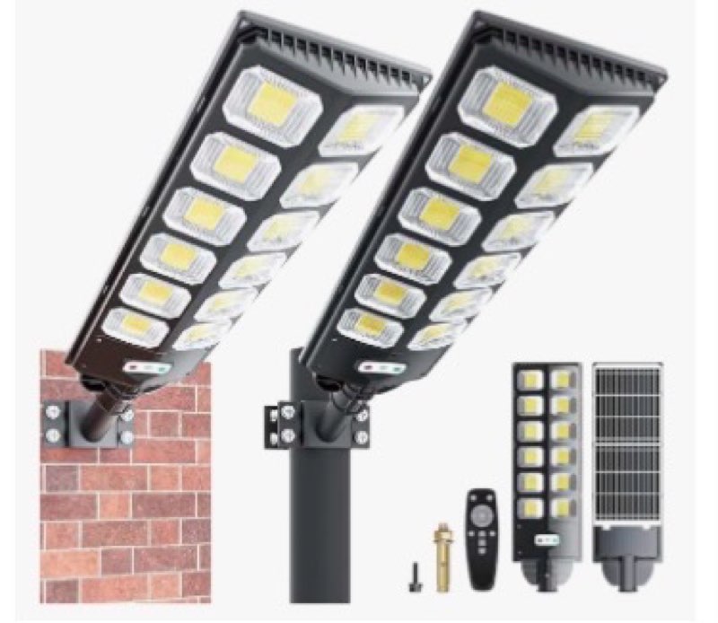 WERCHTAY 2Pack Solar Street Lights Outdoor Waterproof, IP66 15000LM 6500K Solar Flood Lights Dusk to