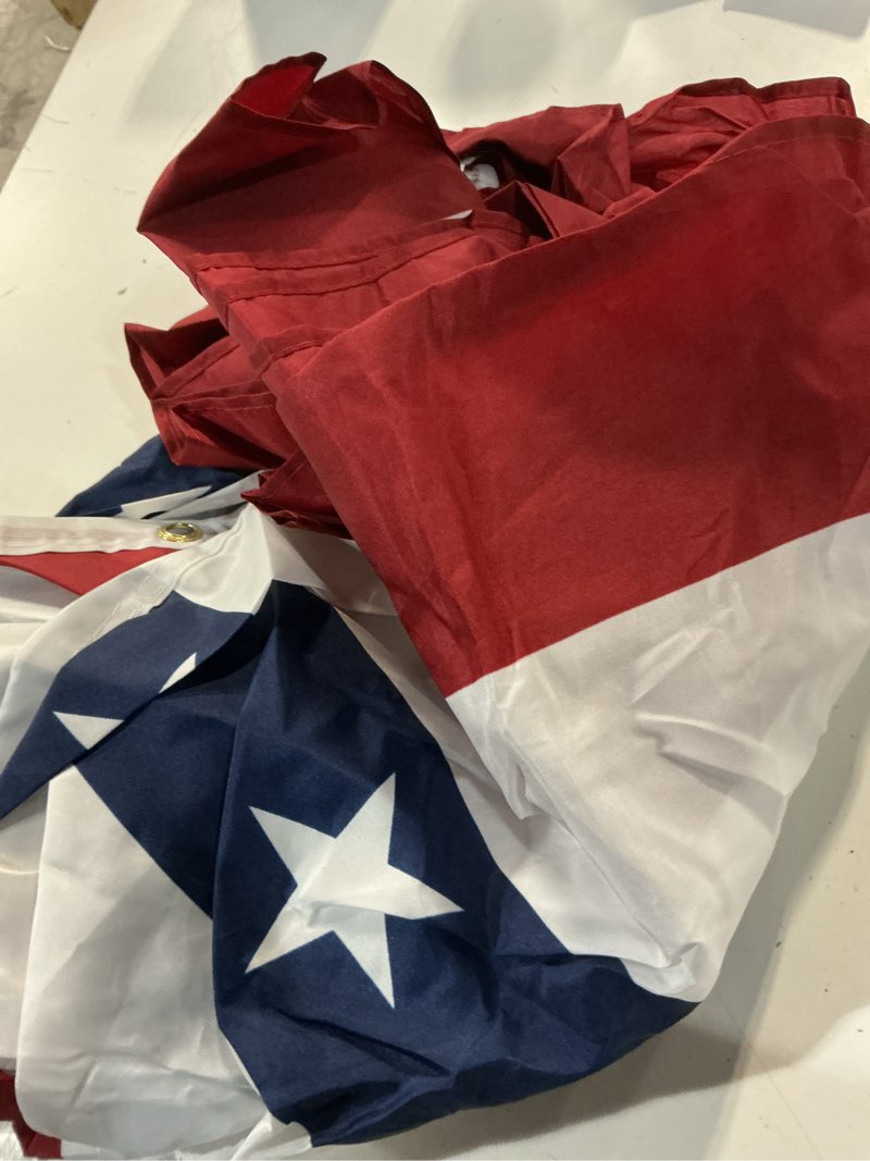 Condition photo showing Good Condition for 3x6 ft american bunting flags for outside, 4th of july 250th anniversary outdoor decorations red white and blue banner, half circle usa patriotic pleated fan flag swag for porch, fence, railing (set of 4) 4 pack 3x6 feet