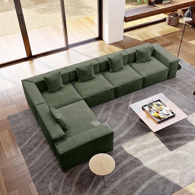 Sofá modular modular para sala de estar, sofás seccionales grandes modernos de terciopelo en forma de L en forma de U asiento profundo, sofá esquinero, asientos de gran tamaño, sofá grande