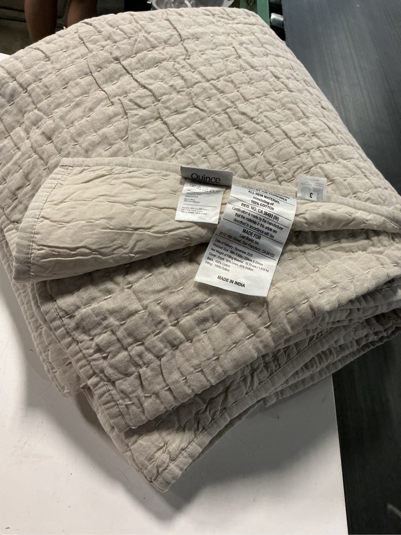 Condition photo showing Good Condition for european linen cotton stitch quilt (88 in x 92 in )
