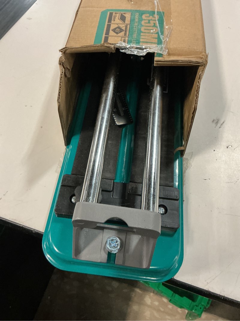 Condition photo showing As Is for seeutek manual tile cutter, 14 inch professional porcelain ceramic tile cutter, double rails design tile cutter tool, with tungsten carbide cutting wheel 14inch