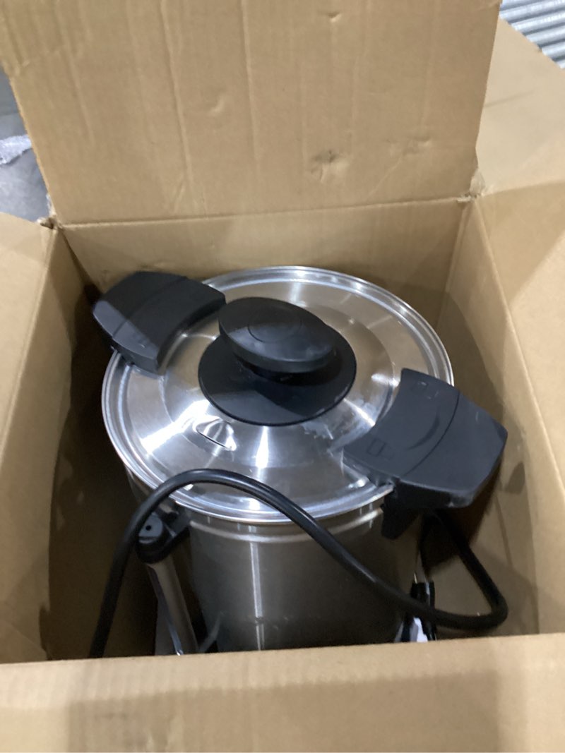 Condition photo showing As Is for sybo sr-cp-50b commercial grade stainless steel percolate coffee maker hot water urn for catering, 50-cup 8 l, metallic 8l metallic