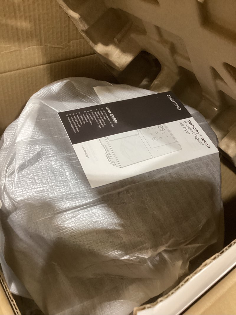 Condition photo showing Good Condition for chefman air fryer – 6 qt compact airfryer for quick & easy meals, features hi-fry technology for extra crisp, easy-view window, touch controls with 4 presets, nonstick & dishwasher safe basket - grey