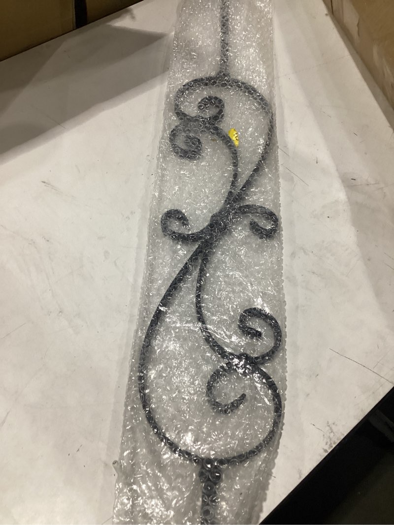 Condition photo showing As Is for *similar to stock*5 pack wrought iron balusters, 1/2\" x 44\" balusters for staircase interior, decorative metal stair spindles fixed, satin black 44\"h s-scrol