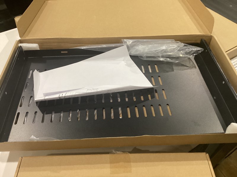 Condition photo showing New/Like New for 21 inch sliding under desk laptop mount tray with air vents | metal under desk slide out tray for laptop (21 inch)