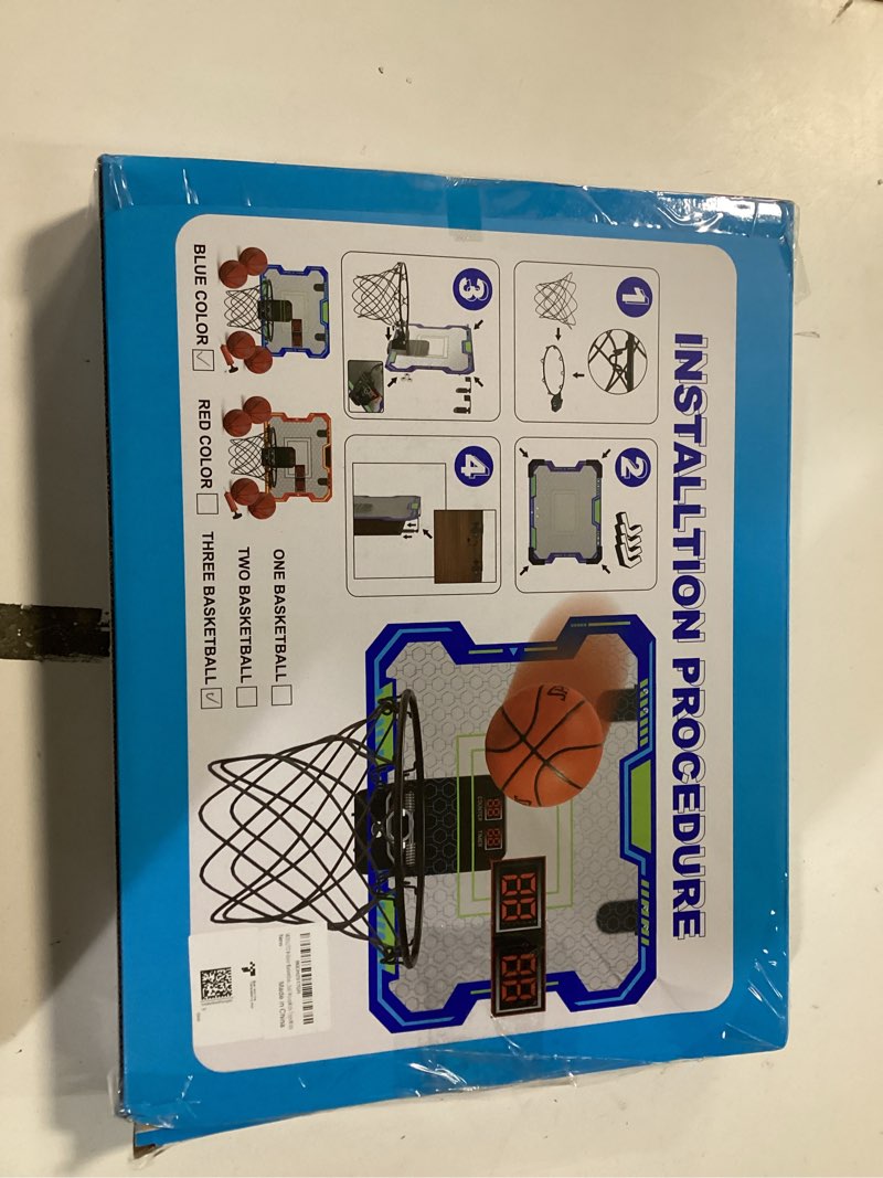 Condition photo showing New/Like New for Basketball Hoop Indoor for Kids(4-12 Years Old), Over The Door Basketball Hoop with Scoring, Countdown and Music Accompaniment, Christmas Toys Blue