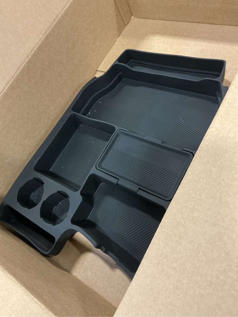 Condition photo showing As Is for SXCY for 2025 Toyota Sienna Center Console Organizer for 2024 2025 Toyota Sienna Accessories Silicone Under Console Cupholder Tray for 2021-2024 2025 Sienna Under Console Storage[Not for Cool Box] 21-25 Sienna Under Console Tray[Not for Cool Box]