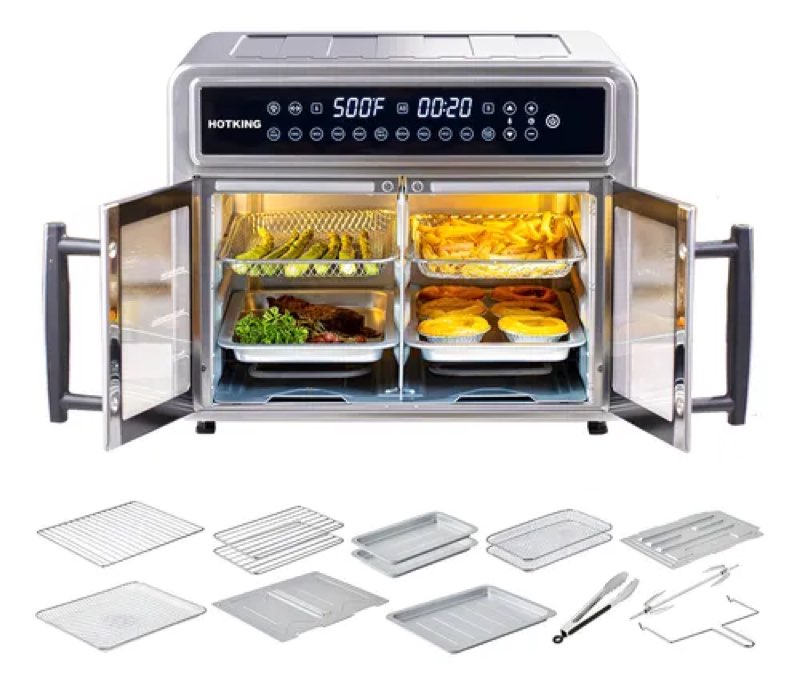 Horno Tostador Hotking Doble Freidora De Aire 28 Qt Acero In Plateado