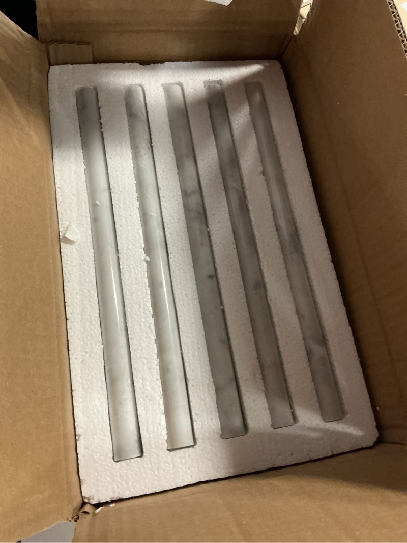 Condition photo showing Good Condition for diflart 15-pack carrara white marble pencil trim, 3/4×12 inch, polished, marble pencil liner molding bullnose tile bathroom kitchen shower livingroom 3/4 x 12 inch polihed