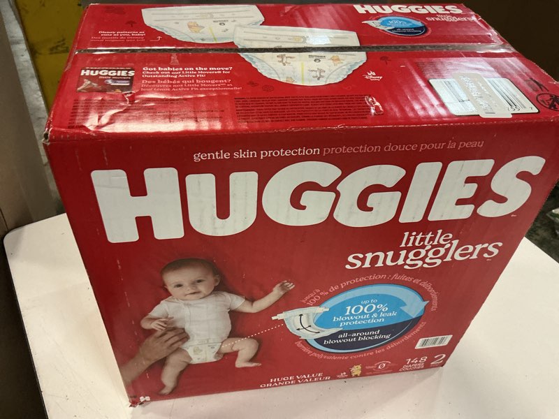 Condition photo showing New/Like New for huggies size 2 diapers, little snugglers baby diapers, size 2 (12-18 lbs), 148 count size 2 148