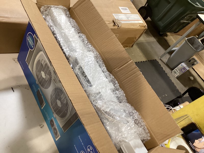 Condition photo showing Good Condition for comfort zone twin window fan with reversible airflow control, 9 inch, auto-locking expanders, 2 speed fan, dual fan, exhaust, airflow 9.84 ft/sec, ideal for home, kitchen, bedroom & office, cz319wt white 9"