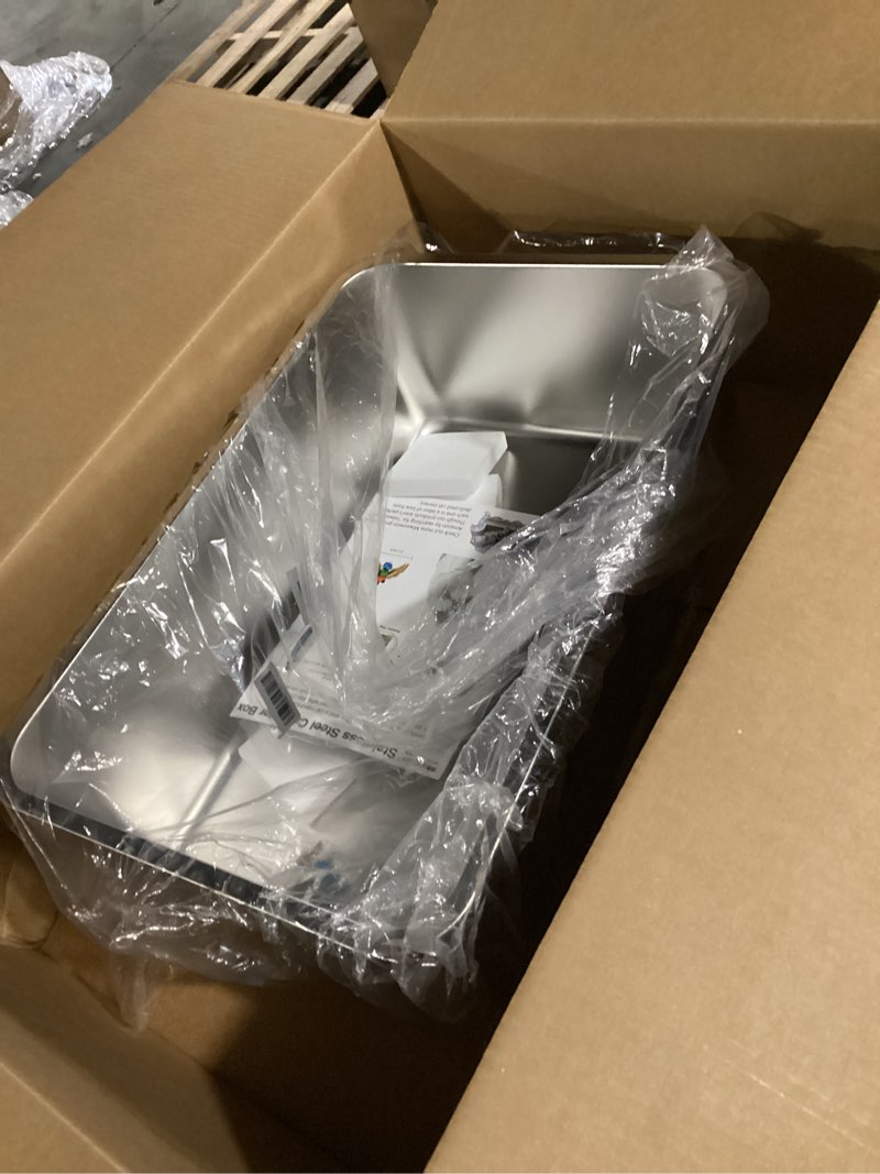Condition photo showing Good Condition for kirecoo stainless steel cat litter box - metal high sided cat pan, large stainless steel box, indoor litter tray, non stick, no smell, easy to clean, pet toilet supplies for kitten, kitty, rabbit 17.52" l x 13.58" w x 5.9" h