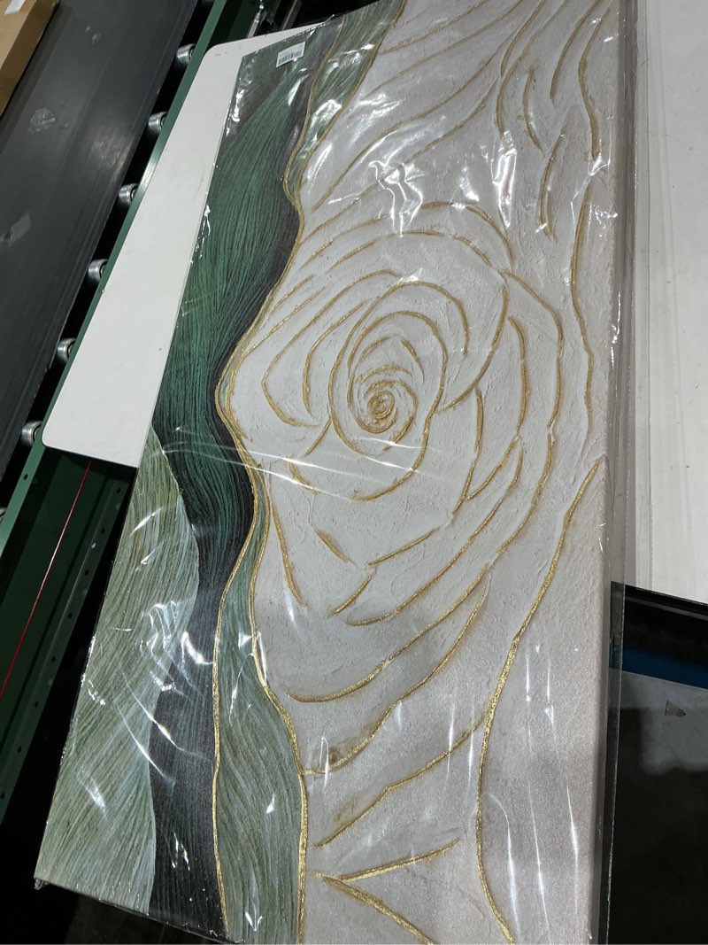 Condition photo showing New/Like New for dolidoteart canvas wall art, green abstract wall art print with textured hand-painted look, sage green cream gold horizontal artwork for office living room bedroom, 24x48 inch 48"l x 24"w green and white