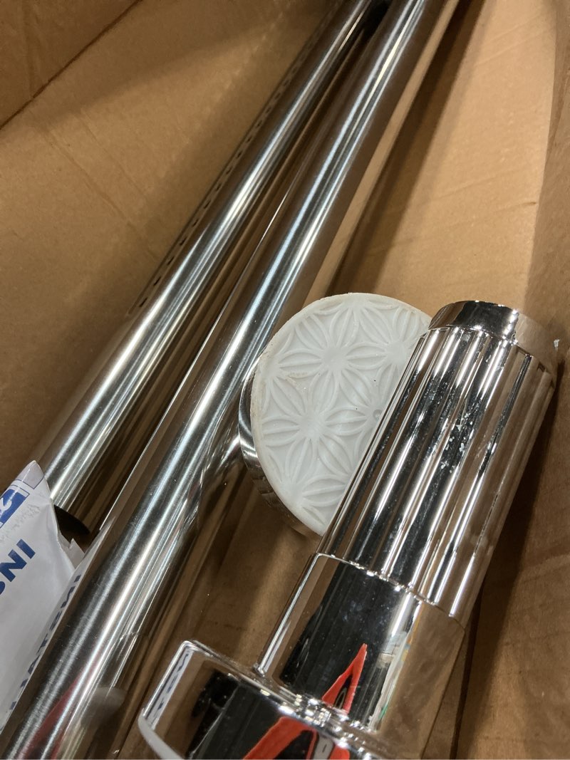 Condition photo showing Good Condition for mexau silver tension curtain rods for windows 41-126 inches heavy duty tension rod adjustable curtain rods no drilling for bathroom living room outdoor patio hold up blackout curtains and non slip 41-126in-1 pack silver