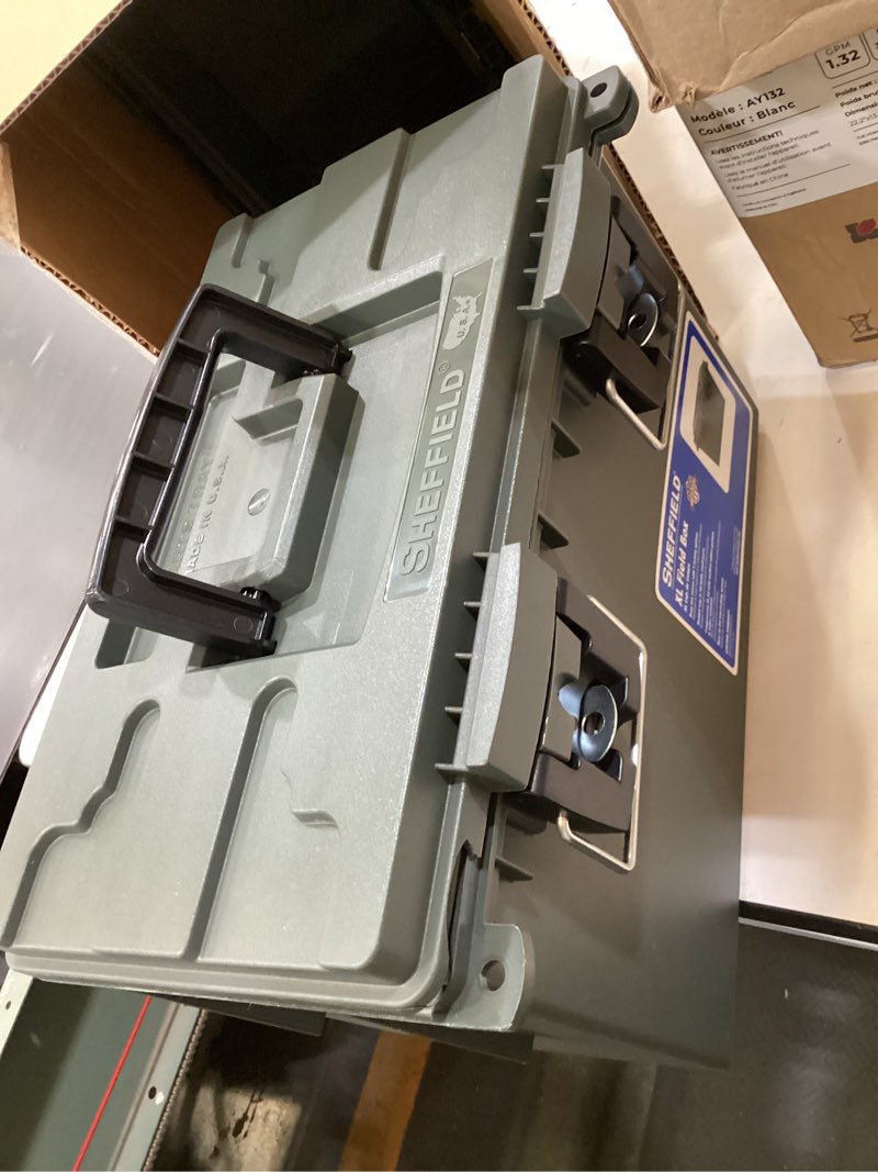 Condition photo showing As Is for sheffield 12636 ammo storage box, stackable .30 cal field boxes, water and dust resistant, lockable storage box with handle, secures hunting gear, supplies, and bullets, made in usa, red, 2pack red standard single