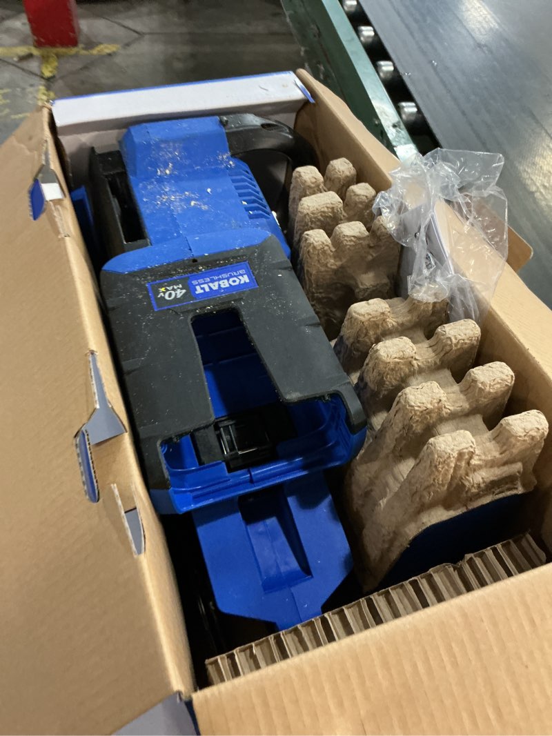 Condition photo showing As Is for kobalt gen4 40-volt 14-in battery 4 ah chainsaw (battery and charger included)