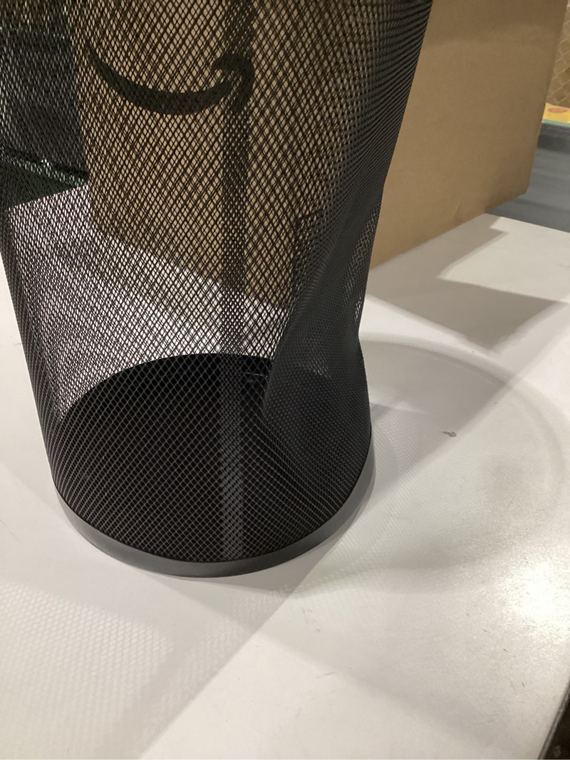 Condition photo showing As Is for mind reader umbrella stand, multi-purpose mesh storage stand, organizer for office and entryway, metal mesh, black black single stand, dented