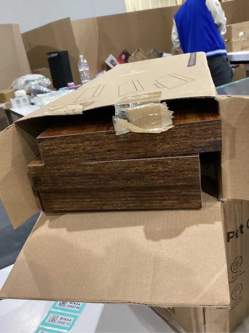 Condition photo showing Good Condition for BAYKA Floating Shelves Bathroom for Wall – Shelf Over Toilet Farmhouse Rustic Wood for Bedroom, Kitchen, or Living Room Decor Organization Display Shelving – Rustic Brown, Set of 3 B. Rustic Brown - Americana Farmhouse Style 15.7inches