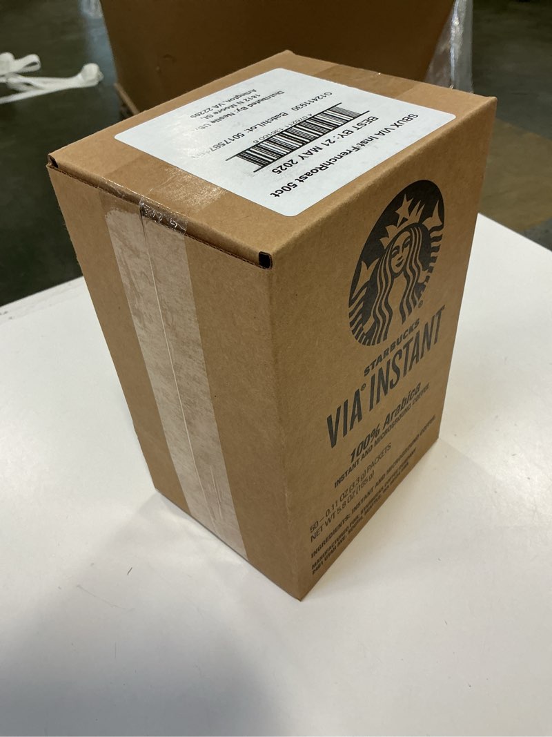Condition photo showing New/Like New for (Best by date 5/21/2025) Starbucks VIA Instant Coffee Dark Roast Coffee French Roast 100% Arabica 1 box (50 packets) French 50 Count (Pack of 1)