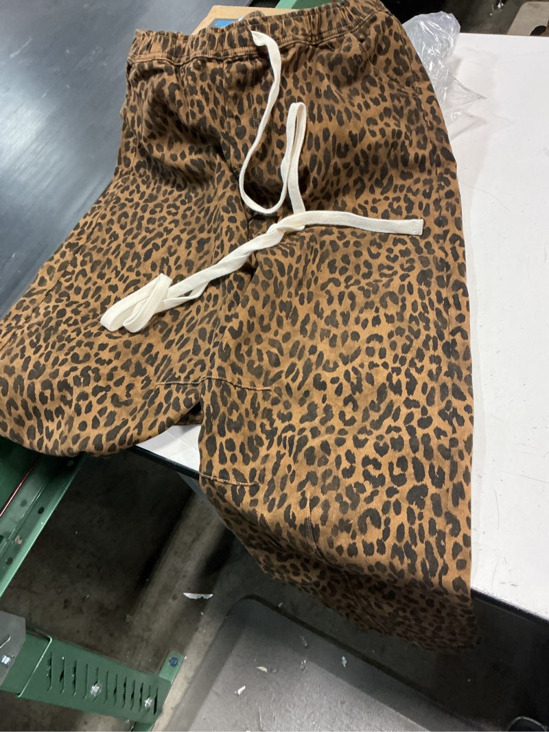 Condition photo showing Good Condition for grapent barrel jeans for women trendy high waisted pull on wide leg cropped leopard cheetah print stretchy denim pants x-large brown cheetah