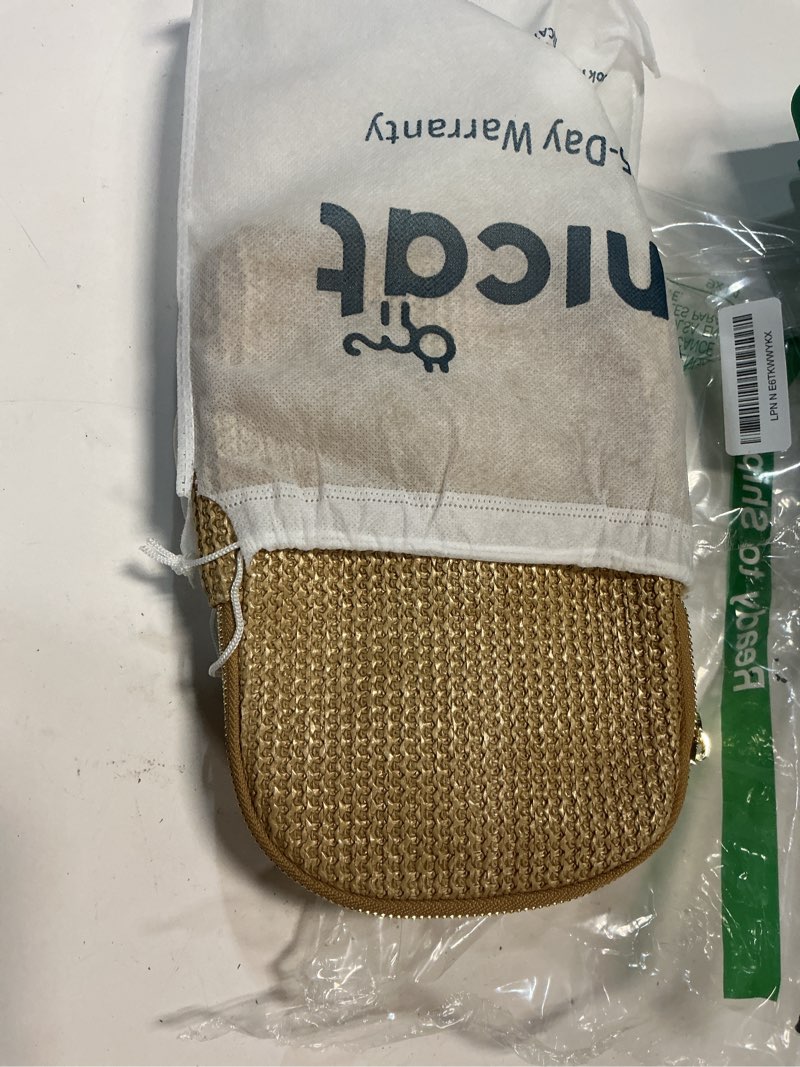 Condition photo showing Good Condition for inicat small faux straw crossbody bag for women, lightweight summer beach sling purse for everyday errands and casual outings weaving khkai large