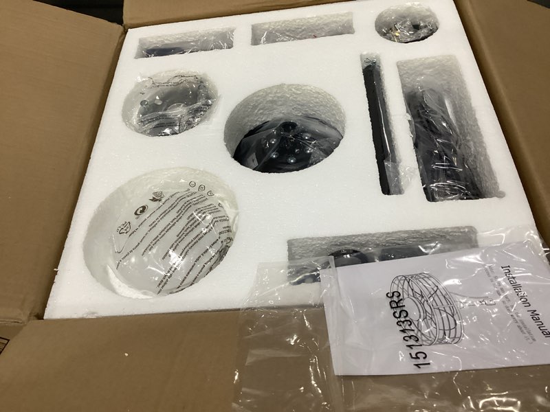 Condition photo showing Good Condition for jazimar outdoor caged ceiling fan with lights, 20" waterproof plug-in fixtures, app/remote control, 3 color temperatures led, 6 speed reversible dc motor, for indoor farmhouse porch patios caged fans