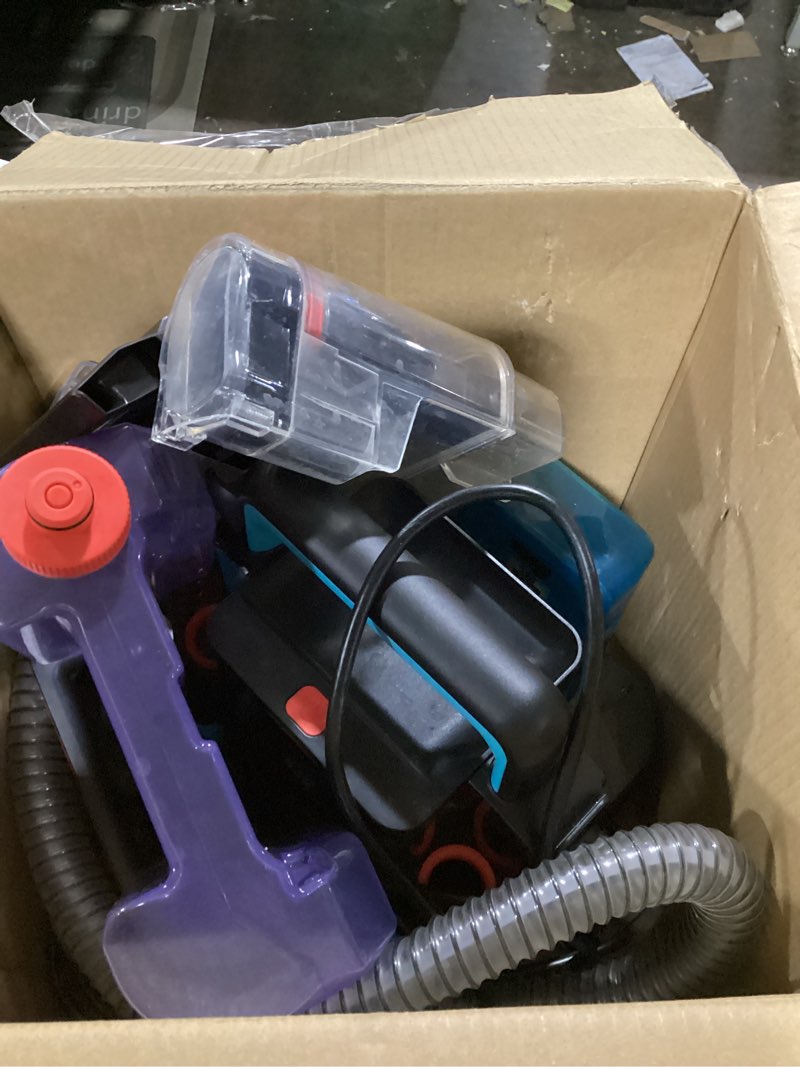 Condition photo showing Good Condition for shark stainstriker portable carpet & upholstery cleaner w/on board self cleaning - spot, stain, & odor eliminator, includes 2 cleaning tools & 2 cleaning solutions, charcoal, px221brn stainstriker w/ onboard self-cleaning