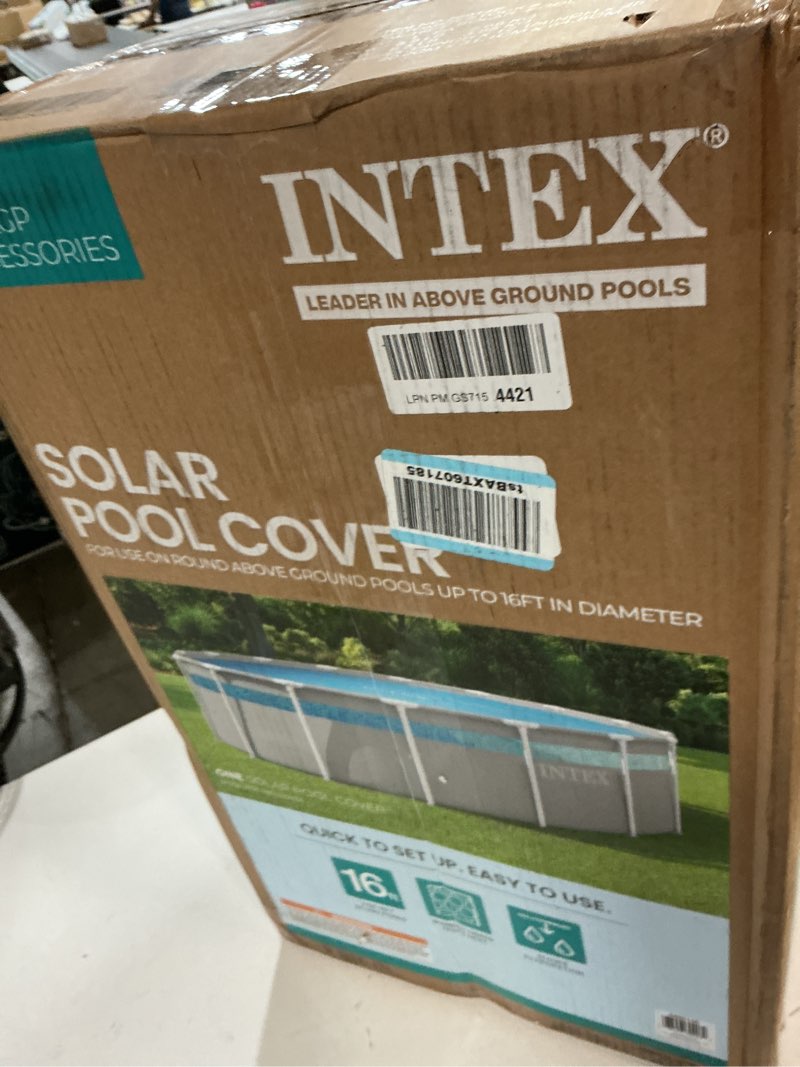Condition photo showing New/Like New for intex 28014e solar pool cover: for 16ft round easy set and metal frame pools – insulates pool water – reduces water evaporation – keeps debris out – reduces chemical consumption 16' (round) cover