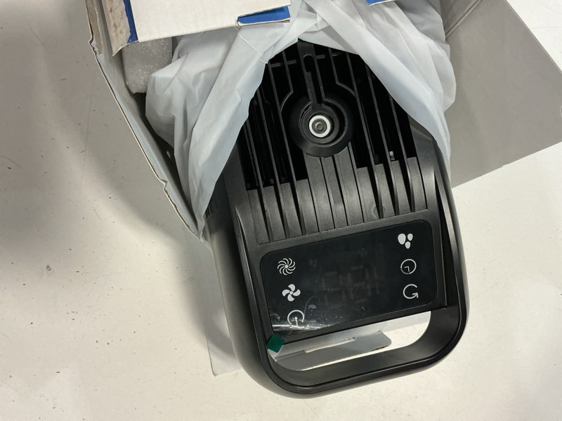 Condition photo showing As Is for portable air conditioner, 4 in 1 evaporative air cooler with remote control, 1200ml water tank, 120 oscillating, 4 speeds, 12h timer, mist spray tower fan for home office, black midnight black