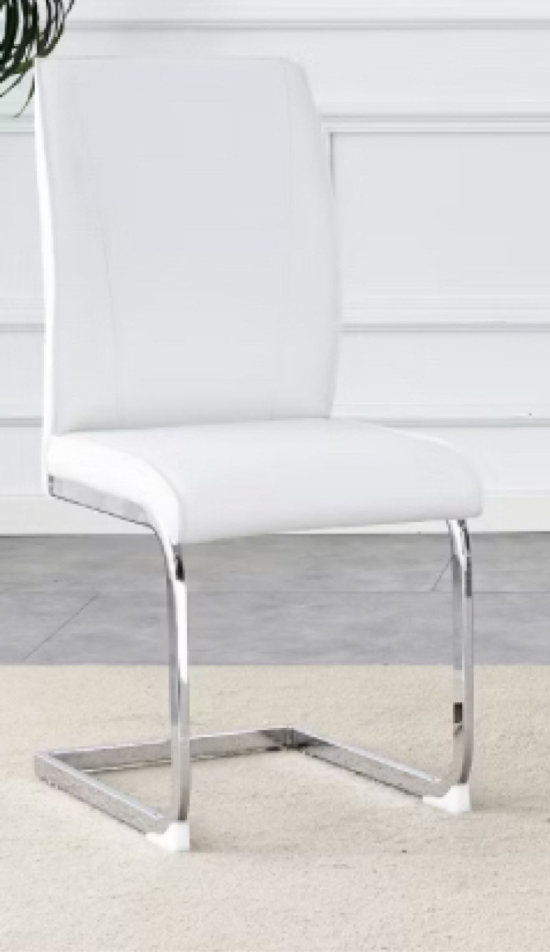 ((Only 1 pc))Yaheetech  modern dining chairs upholstered in faux leather with high back and chrome metal legs for kitchen, living room, restaurant, white color