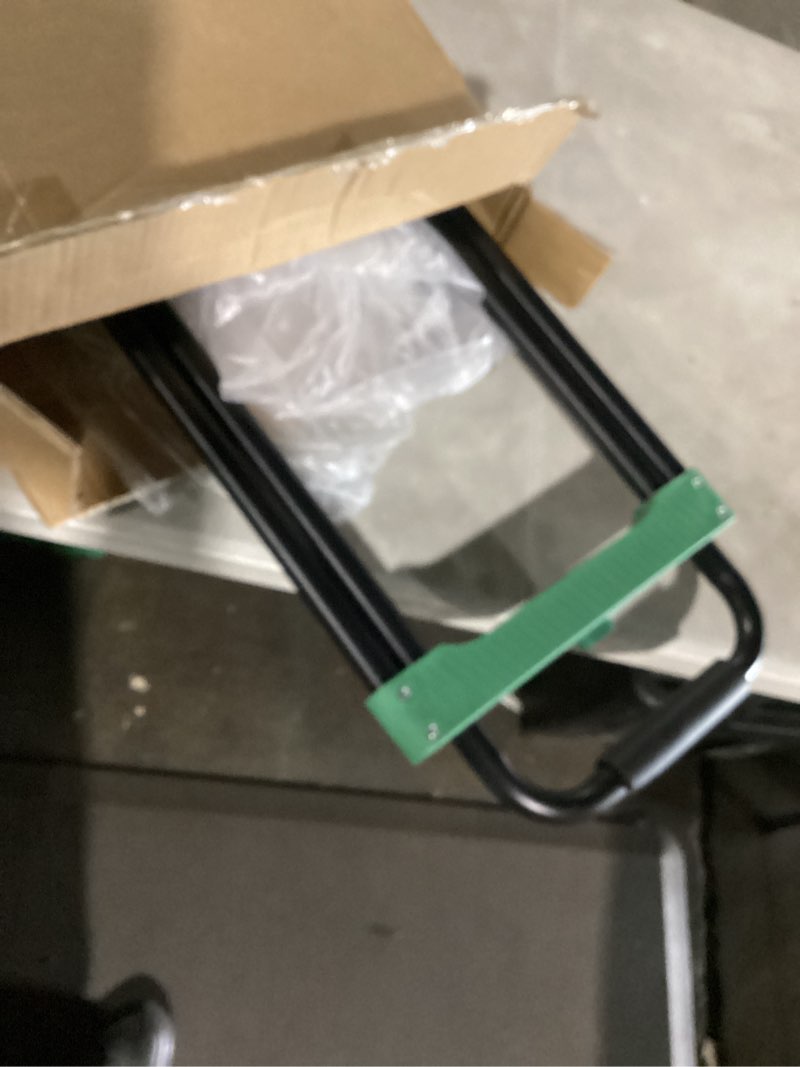 Condition photo showing Good Condition for heavy-duty 330lb capacity hand truck with stair-climbing wheels & one-touch retractable handle - q235 steel collapsible dolly cart, 4.2-inch triple wheels, elastic strap & sponge grip (green) green 330lbs