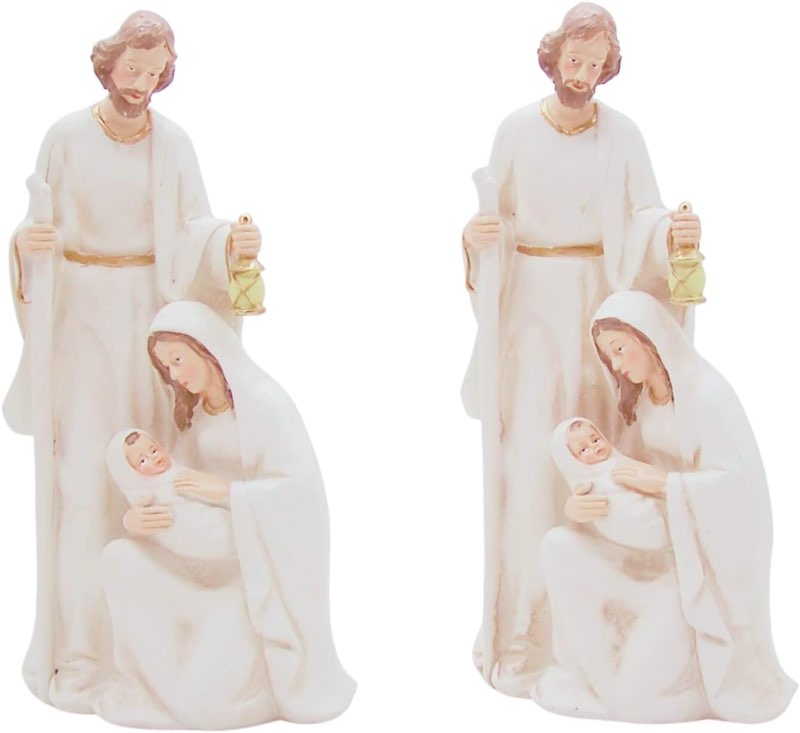 White and Gold Toned Holy Family Figurine, Set of 2, Freestanding Tabletop Decoration, Holiday Décor