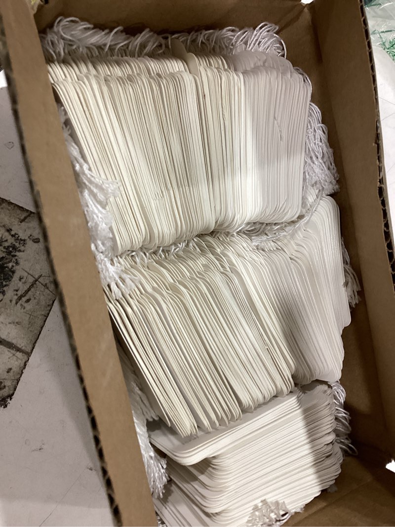 Condition photo showing Good Condition for 500 white merchandise tags #8 with string attached – 2 3/4” x 1 11/16” – paper pre-strung marking tags with 6” string for pricing and labeling