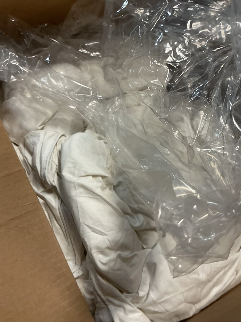 Condition photo showing As Is for bpc organic feather down comforter oversized king, hotel-luxury fluffy duvet insert with cotton cover and puffy feather down filling for all-season, ivory white, 120x98 inches oversized king white/all season
