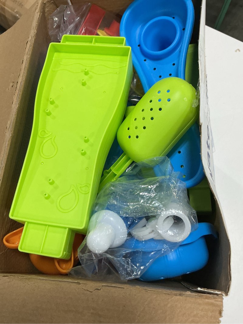 Condition photo showing Good Condition for hyes water table for toddlers 3-5, 3-tier kids splash sand table water toys with umbrella, rain showers splash pond for outdoor beach backyard summer, activity sensory playset for boys girls, blue